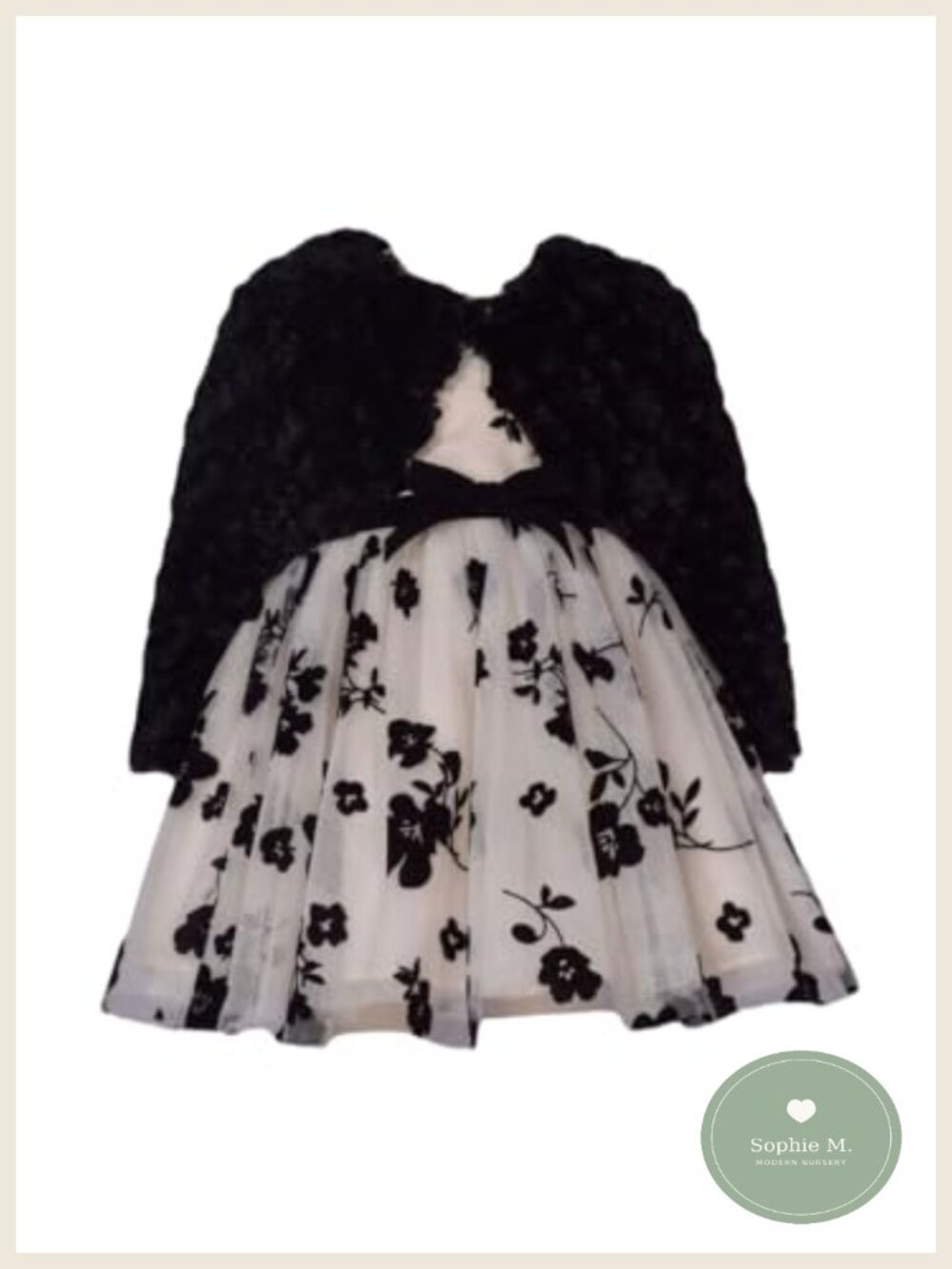 Bonnie Jean Girls Christmas Floral Party Dress with Black Cardigan